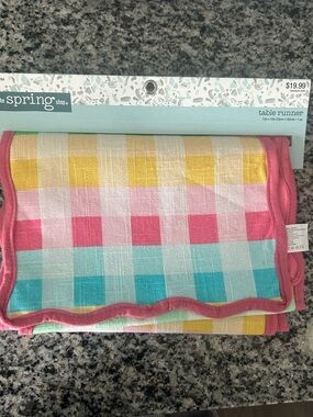 The Spring Shop Pink, Yellow, White Check Table Runner